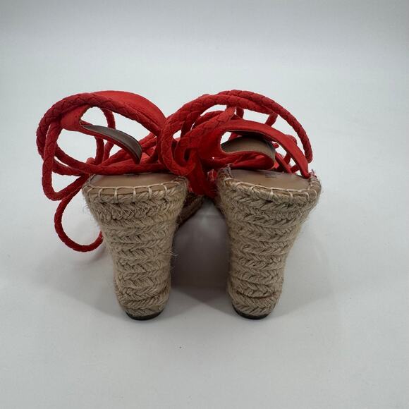 Merona Maren Lace Up Wedge Espadrille Strappy Wedge Heels Sandals Red Orange 9 - Picture 7 of 10